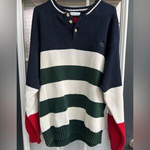 Vintage IZOD Striped Henley Sweater Men’s Size L – 90s Colorblock Knit